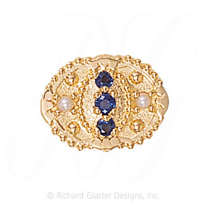 GS380 S/S/PL - 14 Karat Gold Slide with Sapphire center and Sapphire and Pearl accents 